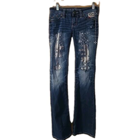 Affliction Denim - Affliction Jeans Womens 25x31 Blue Flared Embroidered Pockets